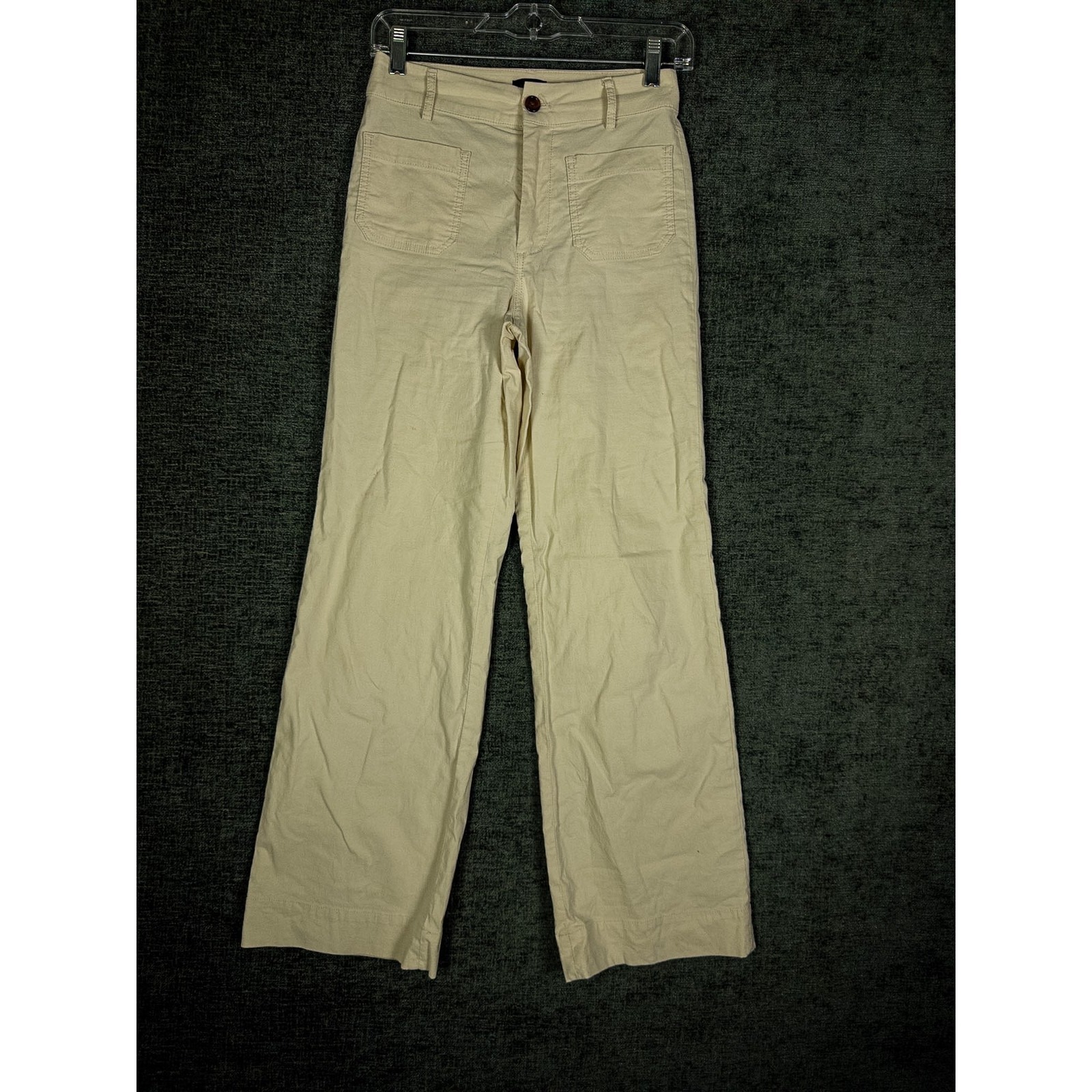J.Crew Wide Leg Trouser Pants Womens 24 Khaki Beige Linen Blend High Rise Preppy